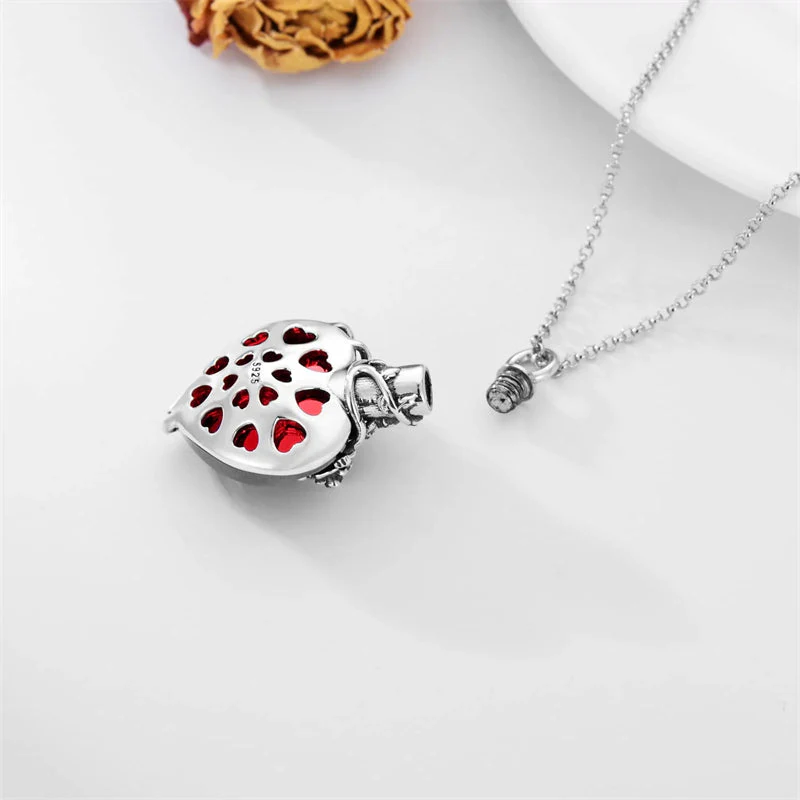 Sterling Silver Rose Flower Cremation Necklace For Ashes, Red/Blue Crystal Urn Necklace For Ashes For Women Memorial Jewelry - Image 5