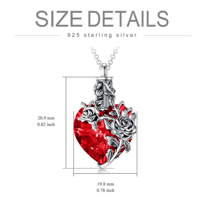 Sterling Silver Rose Flower Cremation Necklace For Ashes, Red/Blue Crystal Urn Necklace For Ashes For Women Memorial Jewelry - Image 6