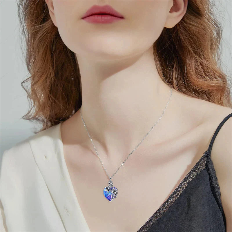 Sterling Silver Rose Flower Cremation Necklace For Ashes, Red/Blue Crystal Urn Necklace For Ashes For Women Memorial Jewelry - Image 8