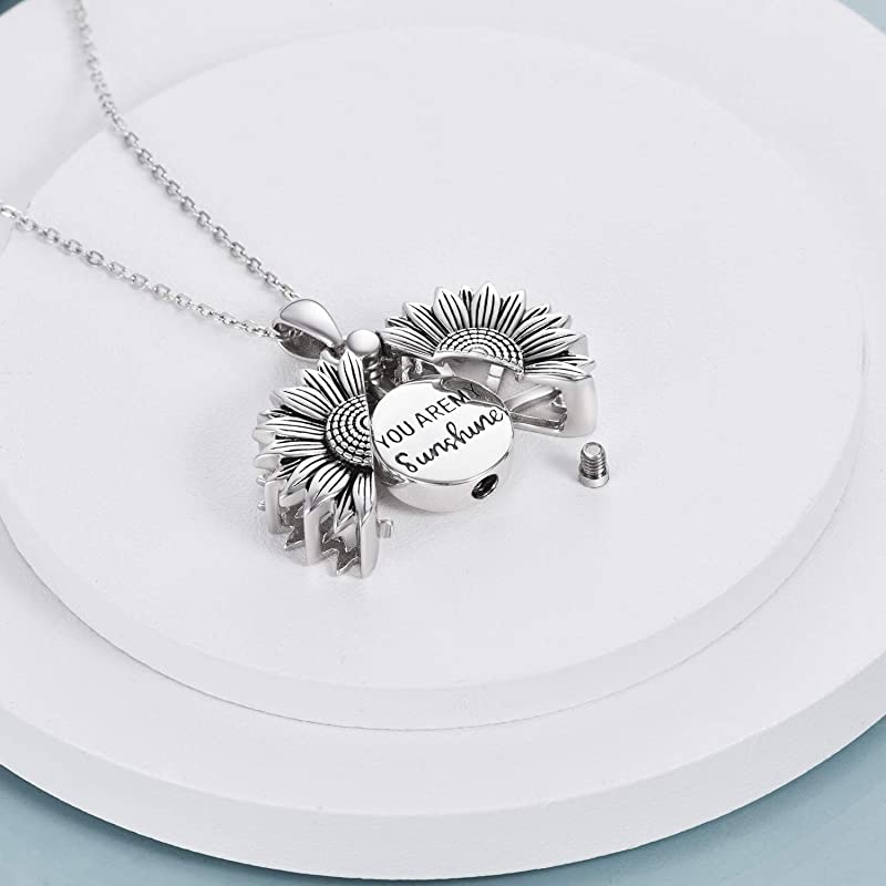 Sterling Silver Sunflower Urn Necklace for Ashes You are My Sunshine Pendant Cremation Jewelry for Ashes of Loved Ones Keepsake - Image 3