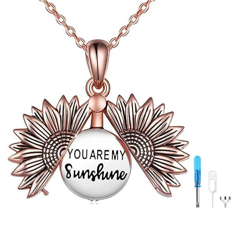 Sterling Silver Sunflower Urn Necklace for Ashes You are My Sunshine Pendant Cremation Jewelry for Ashes of Loved Ones Keepsake - Image 4