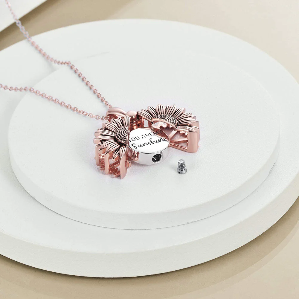 Sterling Silver Sunflower Urn Necklace for Ashes You are My Sunshine Pendant Cremation Jewelry for Ashes of Loved Ones Keepsake - Image 5