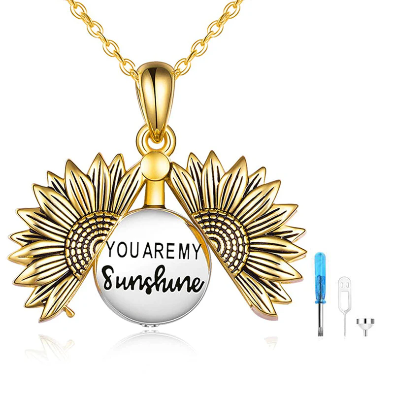 Sterling Silver Sunflower Urn Necklace for Ashes You are My Sunshine Pendant Cremation Jewelry for Ashes of Loved Ones Keepsake - Image 7