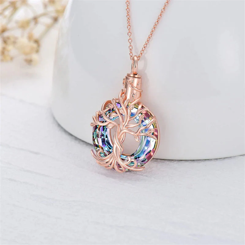 Sterling Silver Tree of Life Urn Necklace for Ashes with Circle Crystal Cremation Memorial Keepsake Jewelry - Image 10