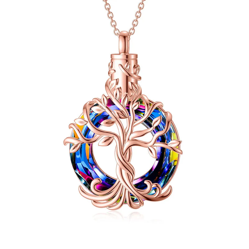 Sterling Silver Tree of Life Urn Necklace for Ashes with Circle Crystal Cremation Memorial Keepsake Jewelry - Image 11
