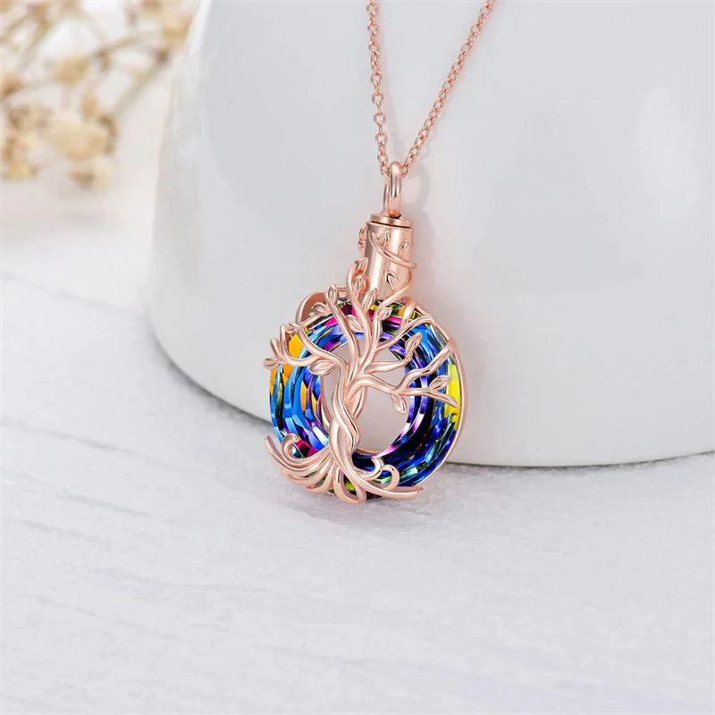 Sterling Silver Tree of Life Urn Necklace for Ashes with Circle Crystal Cremation Memorial Keepsake Jewelry - Image 12