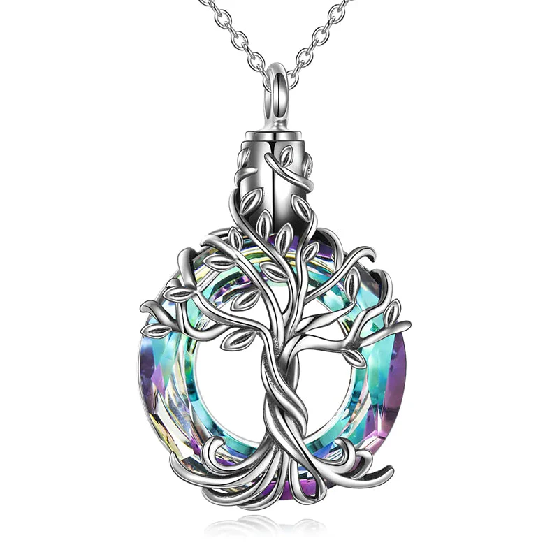 Sterling Silver Tree of Life Urn Necklace for Ashes with Circle Crystal Cremation Memorial Keepsake Jewelry - Image 13