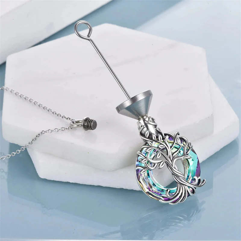 Sterling Silver Tree of Life Urn Necklace for Ashes with Circle Crystal Cremation Memorial Keepsake Jewelry - Image 14