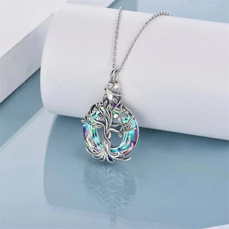 Sterling Silver Tree of Life Urn Necklace for Ashes with Circle Crystal Cremation Memorial Keepsake Jewelry - Image 15