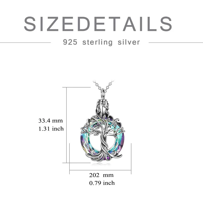 Sterling Silver Tree of Life Urn Necklace for Ashes with Circle Crystal Cremation Memorial Keepsake Jewelry - Image 16