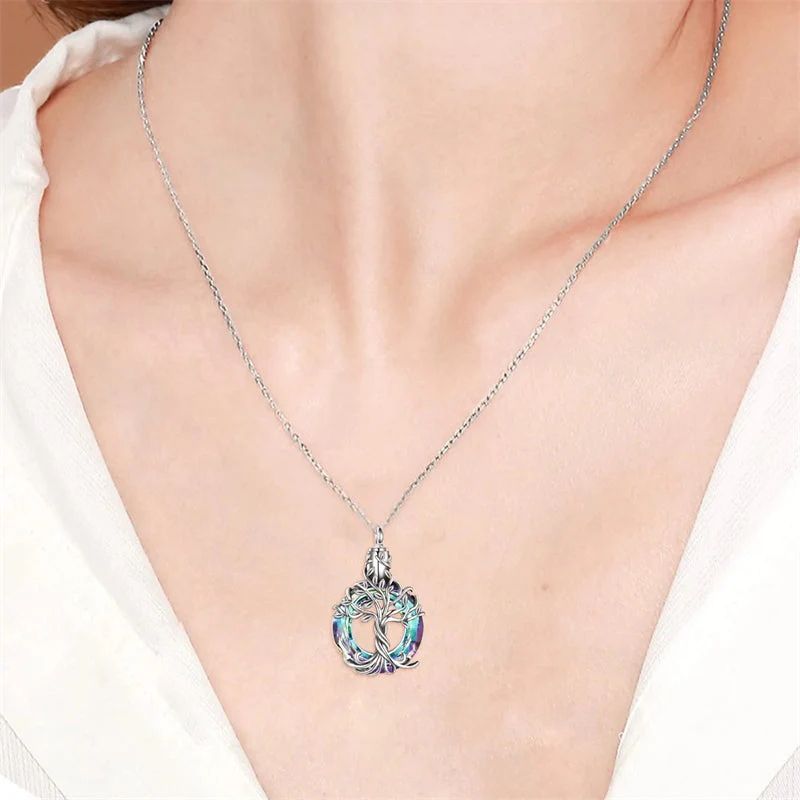 Sterling Silver Tree of Life Urn Necklace for Ashes with Circle Crystal Cremation Memorial Keepsake Jewelry - Image 18