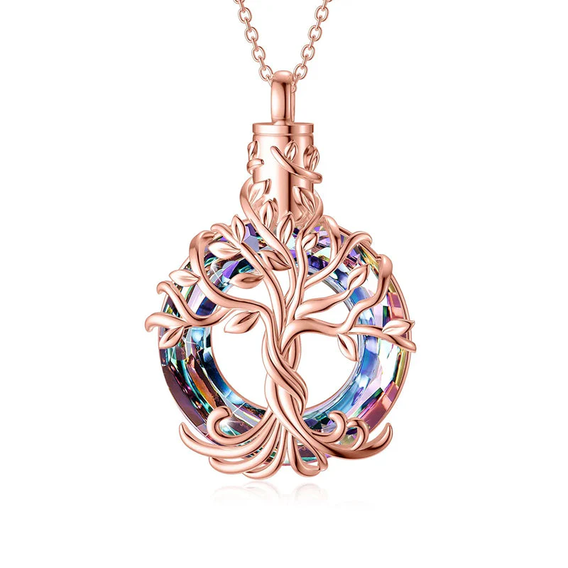 Sterling Silver Tree of Life Urn Necklace for Ashes with Circle Crystal Cremation Memorial Keepsake Jewelry - Image 21
