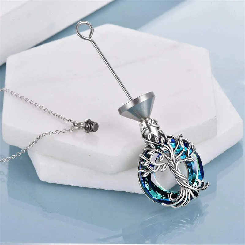 Sterling Silver Tree of Life Urn Necklace for Ashes with Circle Crystal Cremation Memorial Keepsake Jewelry - Image 3