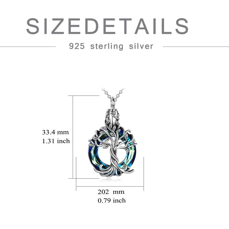 Sterling Silver Tree of Life Urn Necklace for Ashes with Circle Crystal Cremation Memorial Keepsake Jewelry - Image 4
