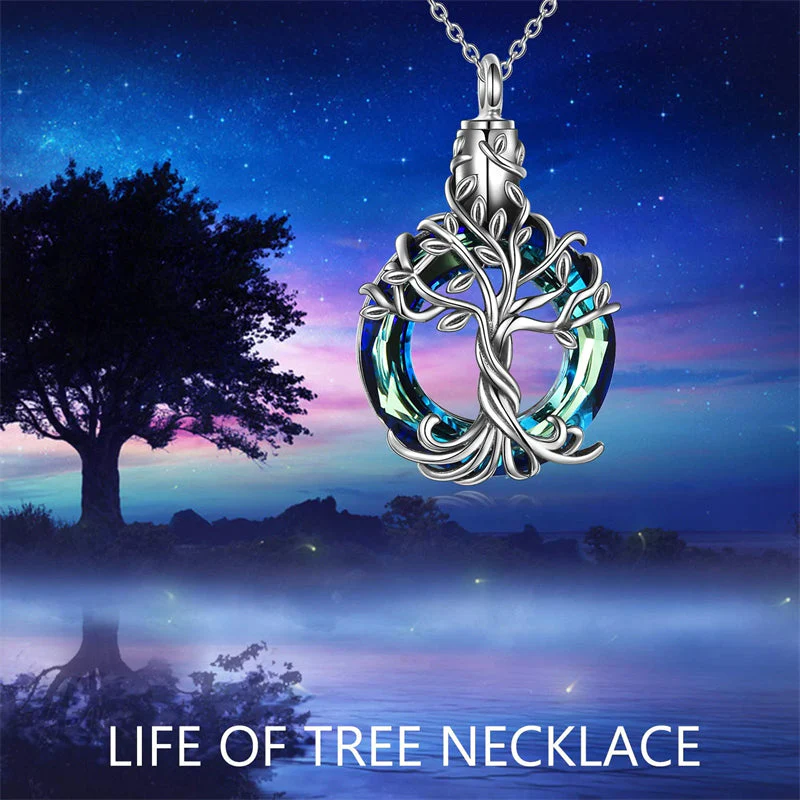 Sterling Silver Tree of Life Urn Necklace for Ashes with Circle Crystal Cremation Memorial Keepsake Jewelry - Image 5