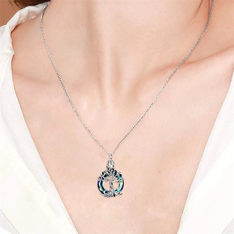 Sterling Silver Tree of Life Urn Necklace for Ashes with Circle Crystal Cremation Memorial Keepsake Jewelry - Image 6