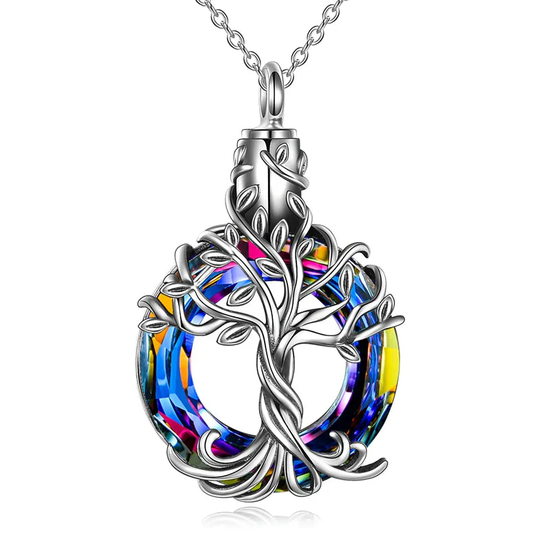Sterling Silver Tree of Life Urn Necklace for Ashes with Circle Crystal Cremation Memorial Keepsake Jewelry - Image 7
