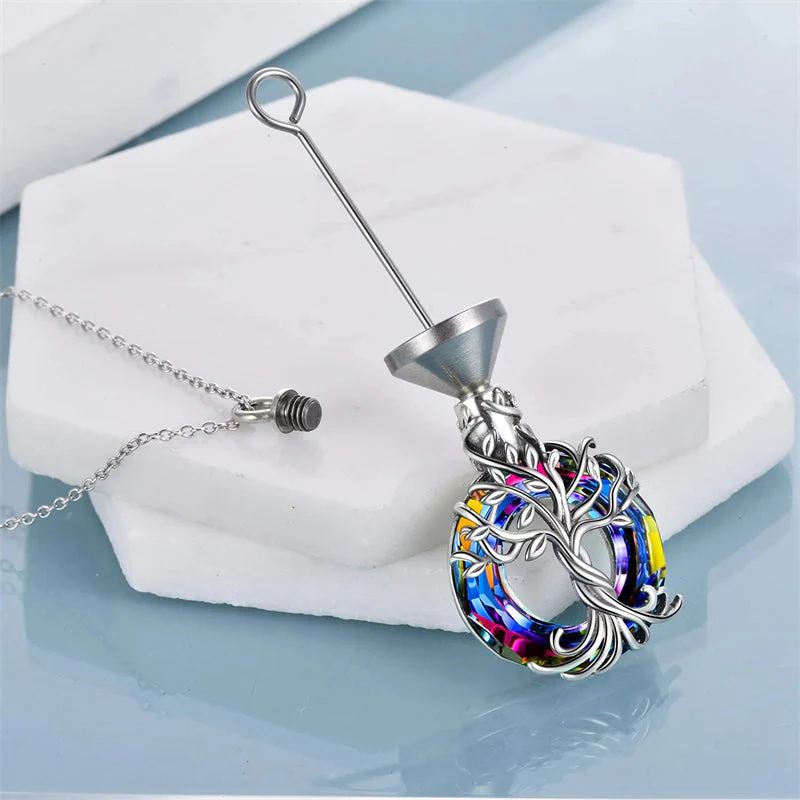 Sterling Silver Tree of Life Urn Necklace for Ashes with Circle Crystal Cremation Memorial Keepsake Jewelry - Image 8