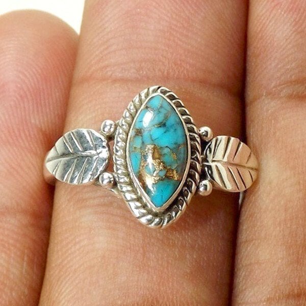 Vintage Turquoise Leaf Ring - Image 3