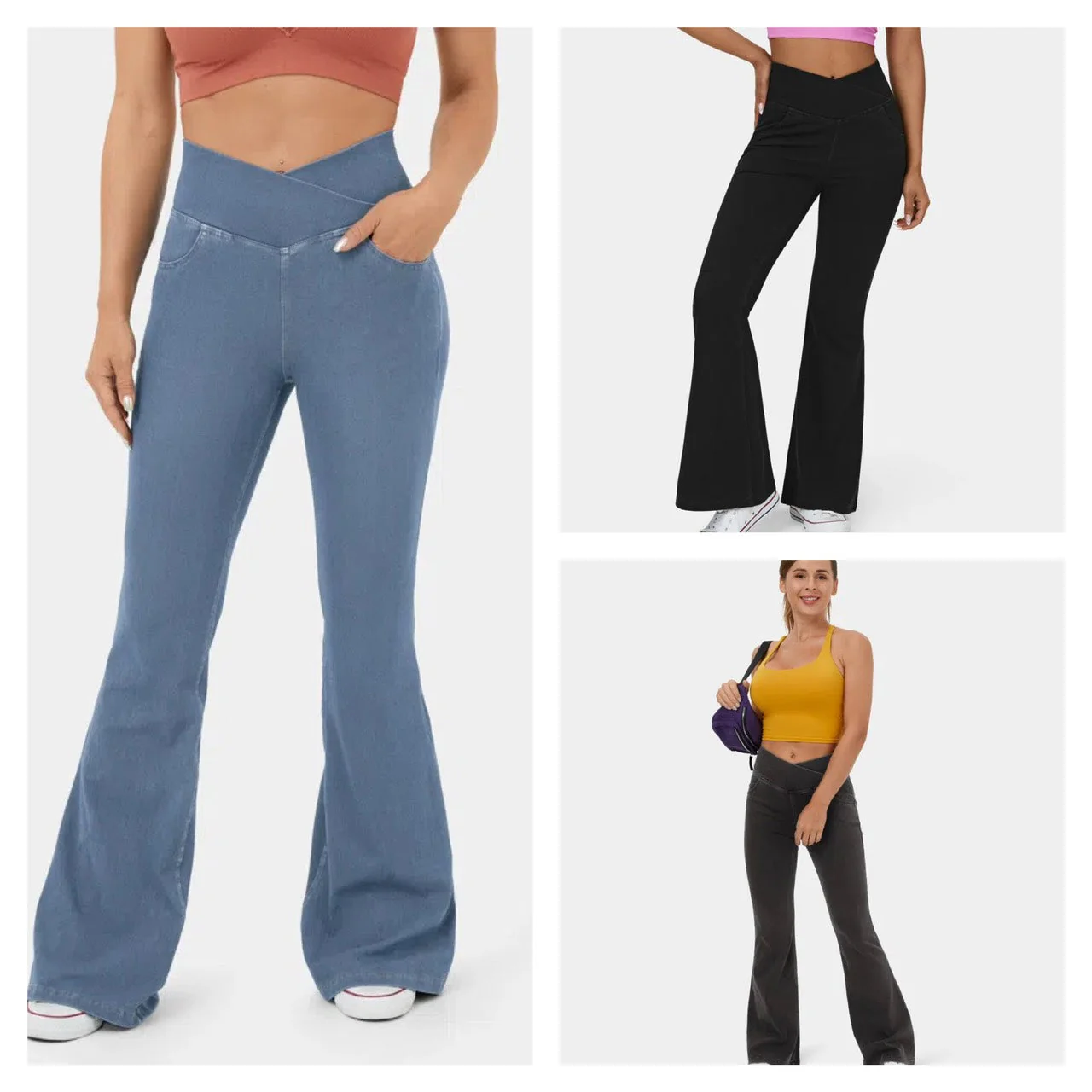 Stretchy Knit Denim Casual Super Flare Pants - Image 17