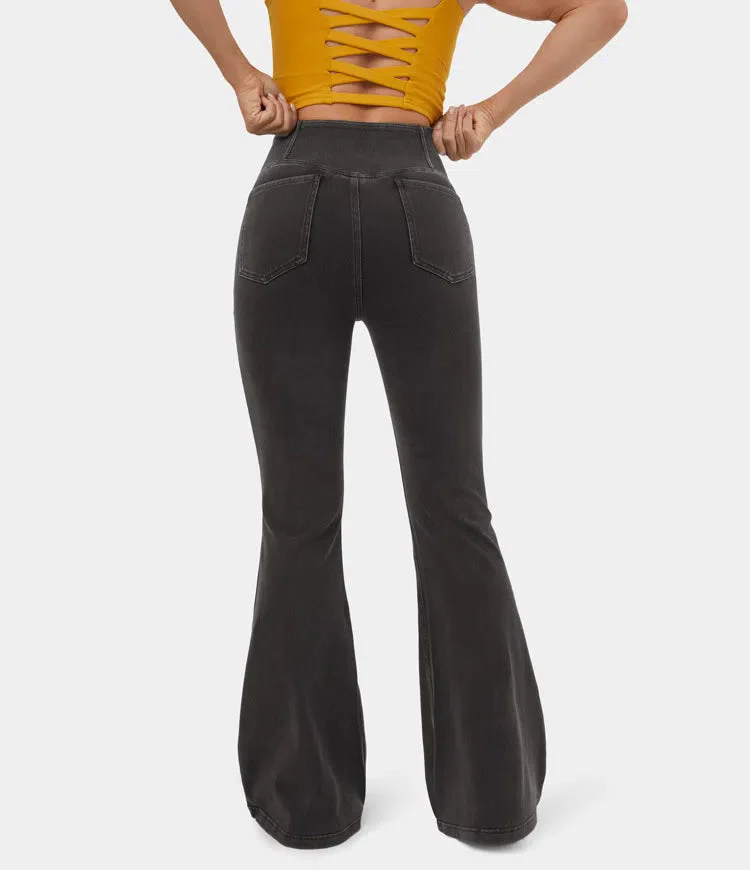 Stretchy Knit Denim Casual Super Flare Pants - Image 9
