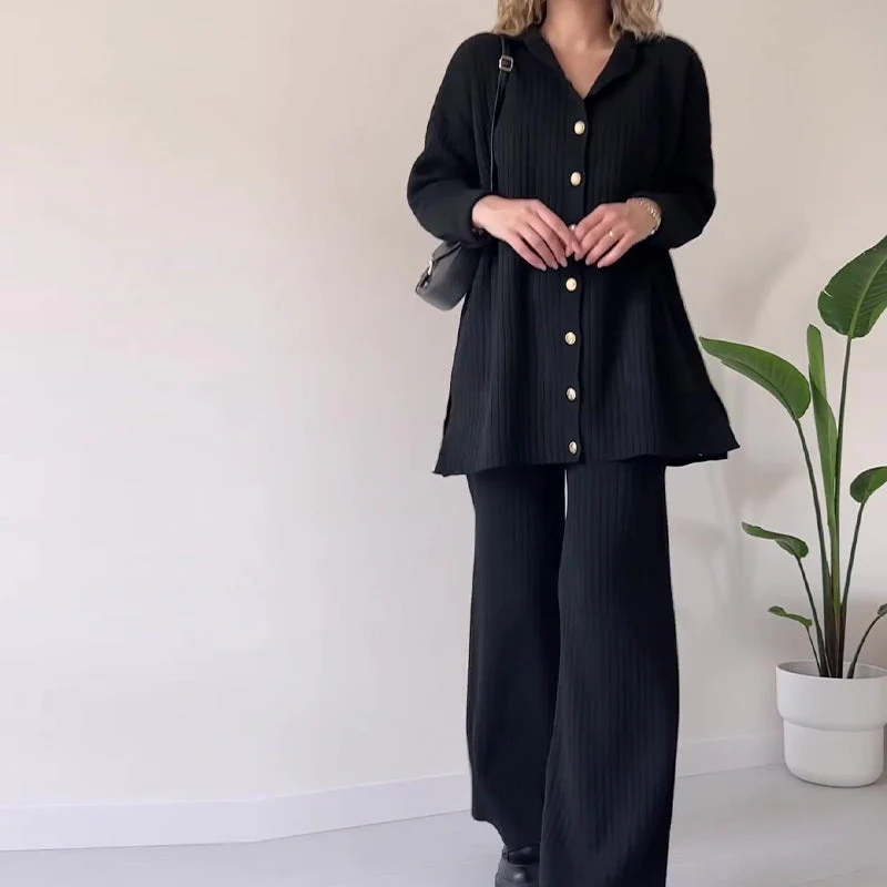 Striped Jacquard Button-Knit Two-Piece Set - Image 4