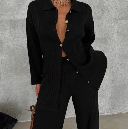 Striped Jacquard Button-Knit Two-Piece Set - Image 6