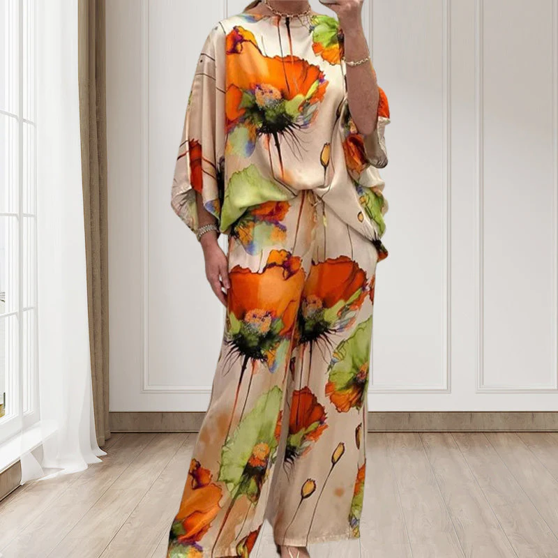 Stylish Watercolor Floral Print Loose 2-Piece Suit - Image 2