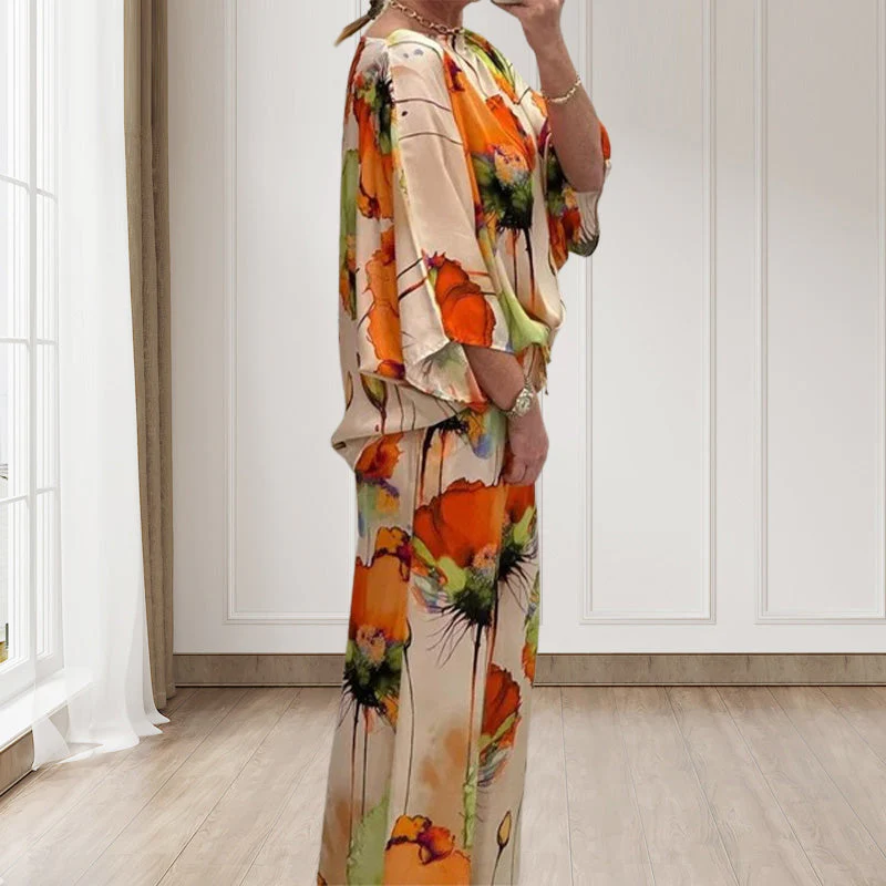 Stylish Watercolor Floral Print Loose 2-Piece Suit - Image 4