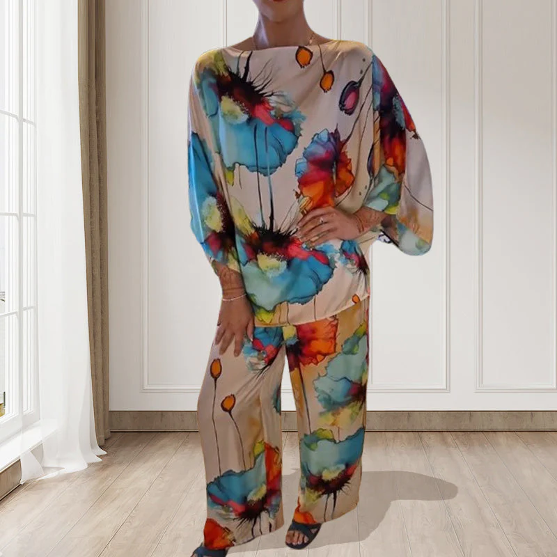 Stylish Watercolor Floral Print Loose 2-Piece Suit - Image 7