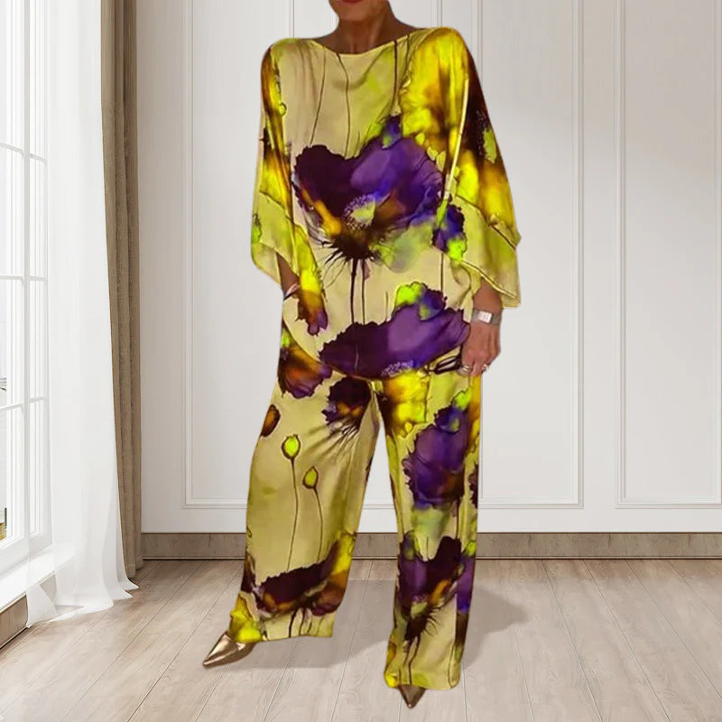 Stylish Watercolor Floral Print Loose 2-Piece Suit - Image 8