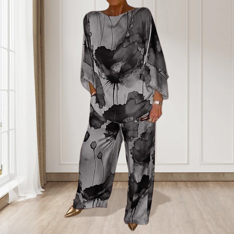 Stylish Watercolor Floral Print Loose 2-Piece Suit - Image 9