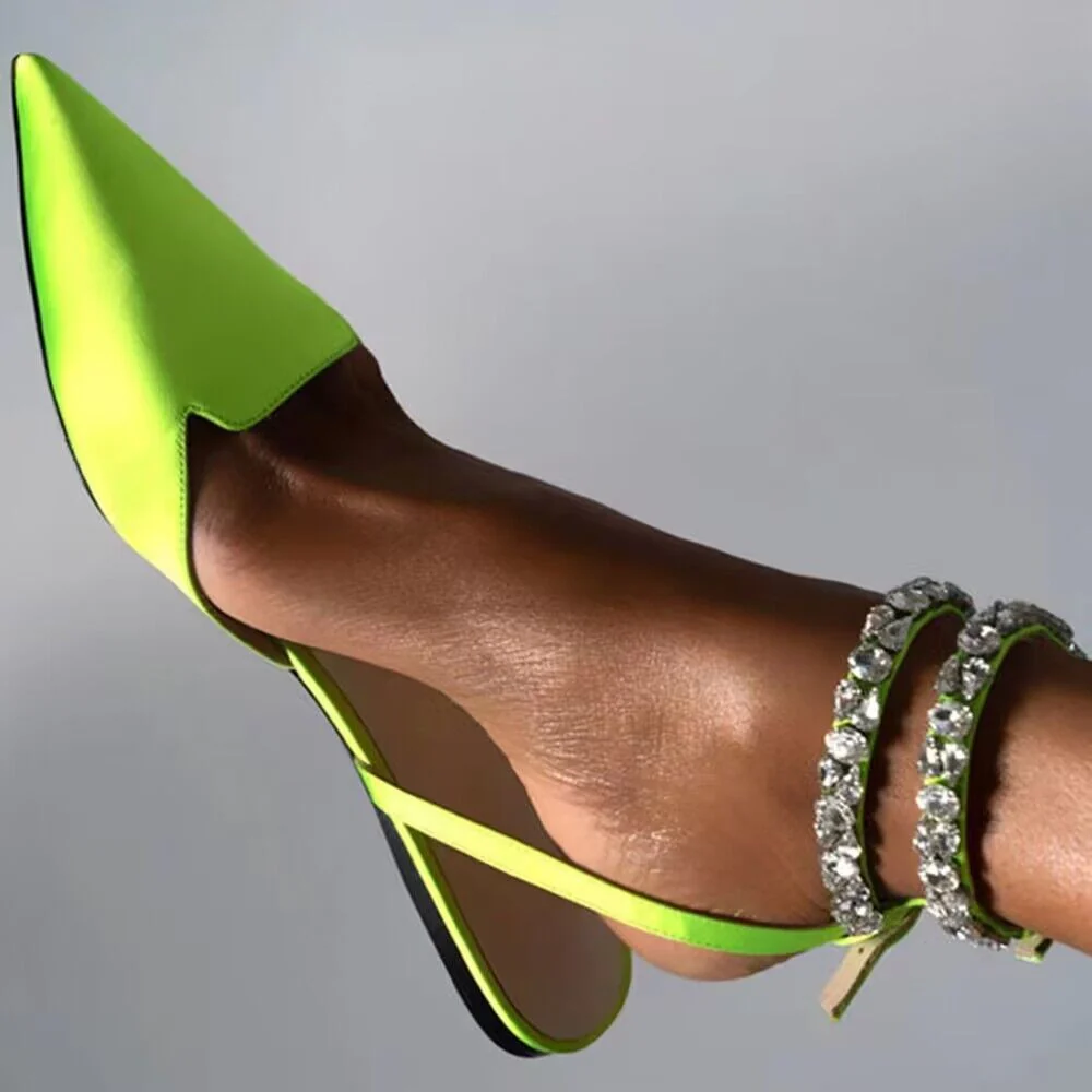 Summer Glam Crystal Pointed Toe Flat Slide Sandals Fashionable Ankle Strap Shoe - Image 10