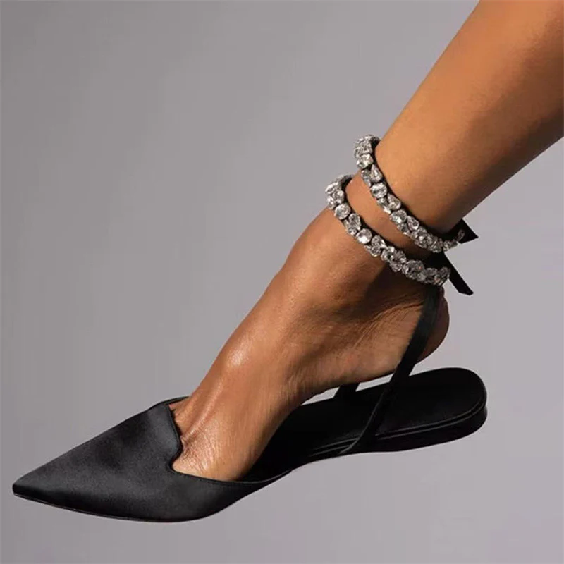 Summer Glam Crystal Pointed Toe Flat Slide Sandals Fashionable Ankle Strap Shoe - Image 14
