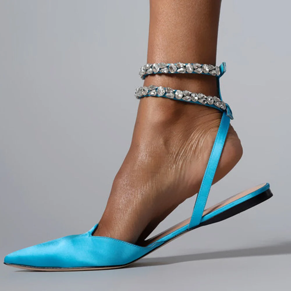 Summer Glam Crystal Pointed Toe Flat Slide Sandals Fashionable Ankle Strap Shoe - Image 2