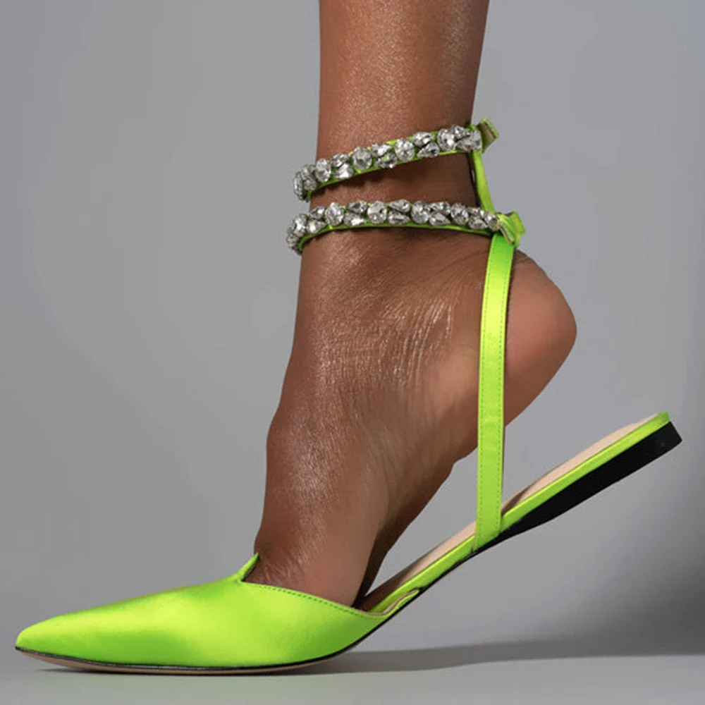 Summer Glam Crystal Pointed Toe Flat Slide Sandals Fashionable Ankle Strap Shoe - Image 3