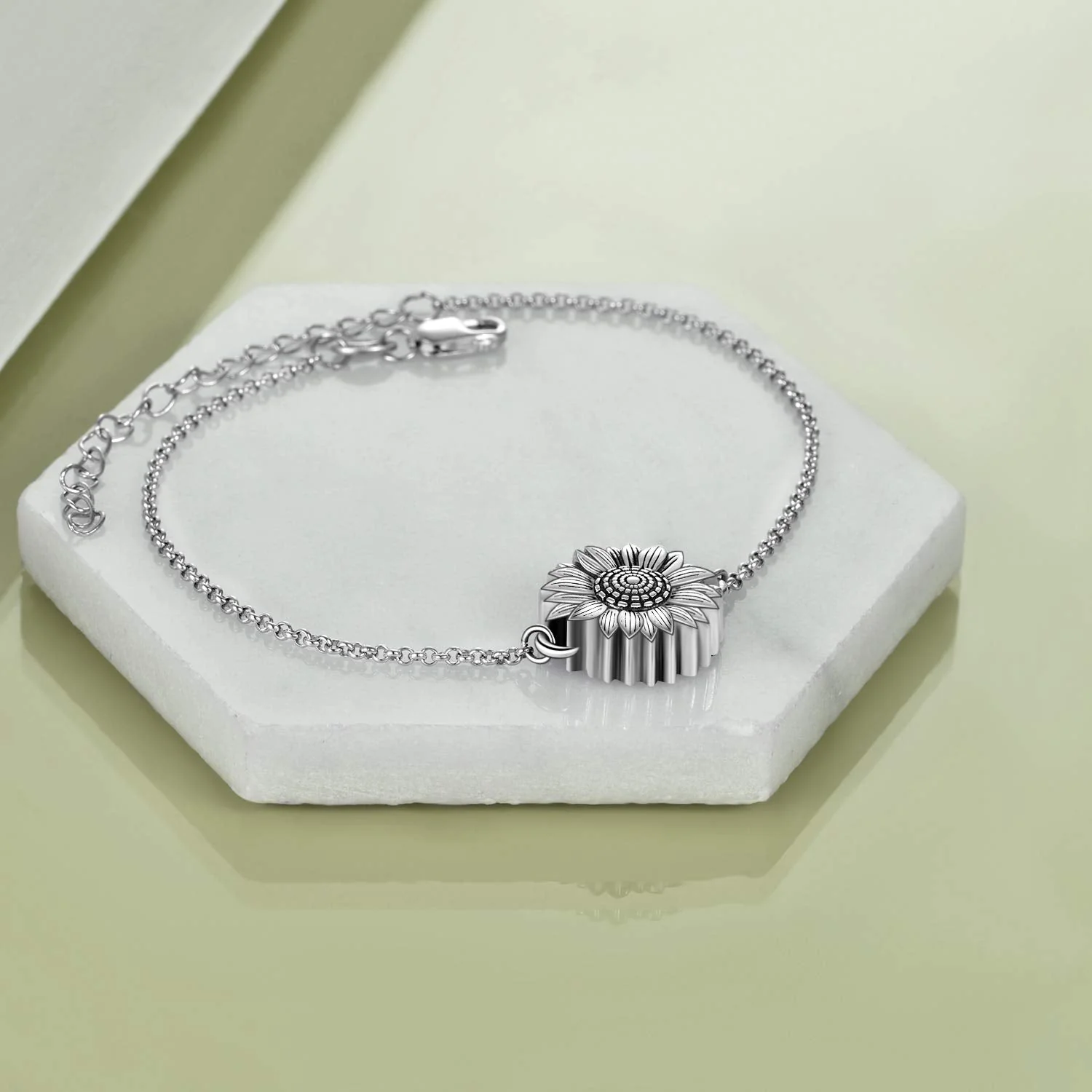 Sunflower Bracelet for Ashes 925 Sterling Silver Sunflower Cremation Keepsake Pendant Locket Bracelet for Women Mom - Image 4