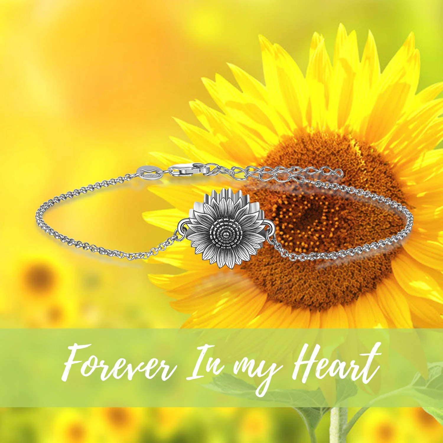 Sunflower Bracelet for Ashes 925 Sterling Silver Sunflower Cremation Keepsake Pendant Locket Bracelet for Women Mom - Image 6