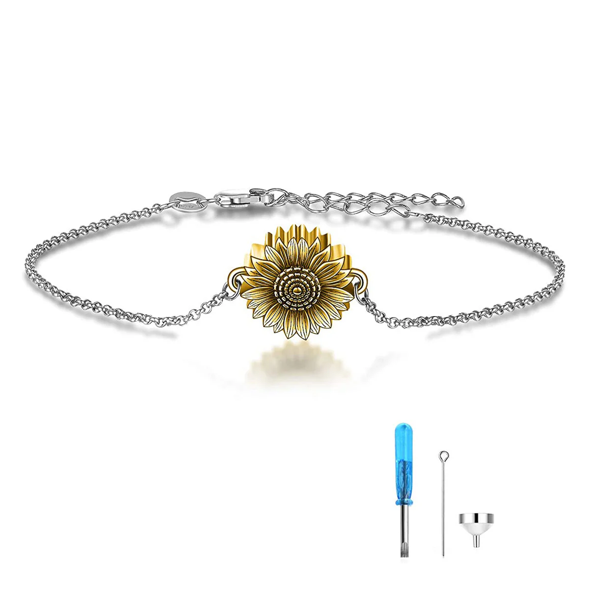 Sunflower Bracelet for Ashes 925 Sterling Silver Sunflower Cremation Keepsake Pendant Locket Bracelet for Women Mom - Image 7