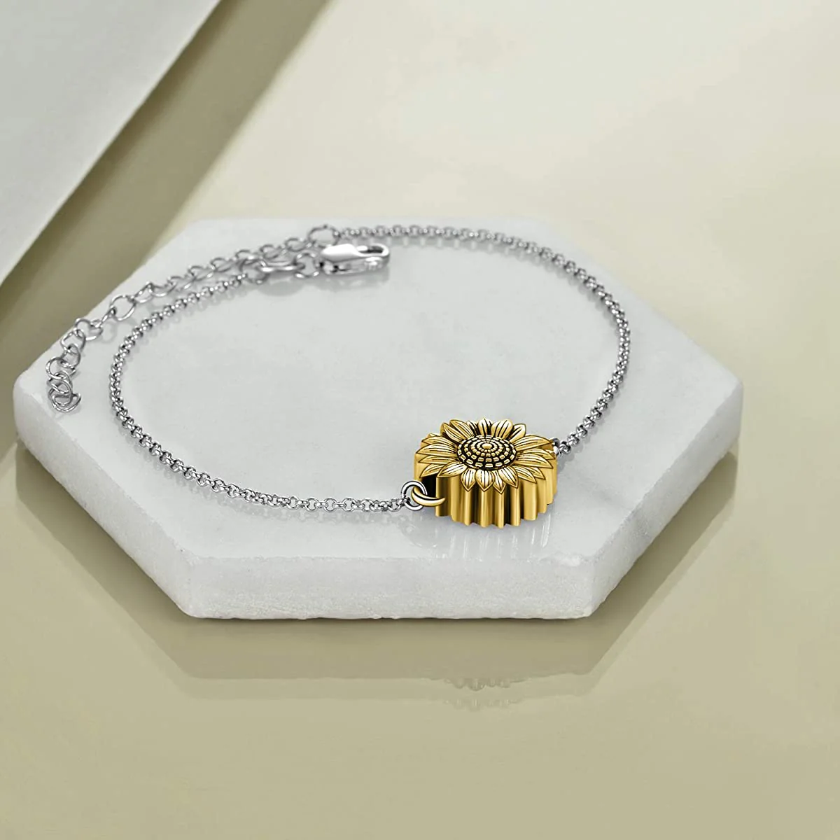 Sunflower Bracelet for Ashes 925 Sterling Silver Sunflower Cremation Keepsake Pendant Locket Bracelet for Women Mom - Image 9