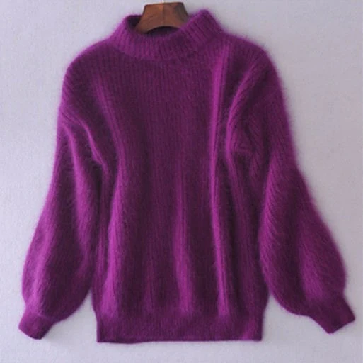 Loose Solid Color Knit Sweater - Vintage Angora Sweater - Image 5