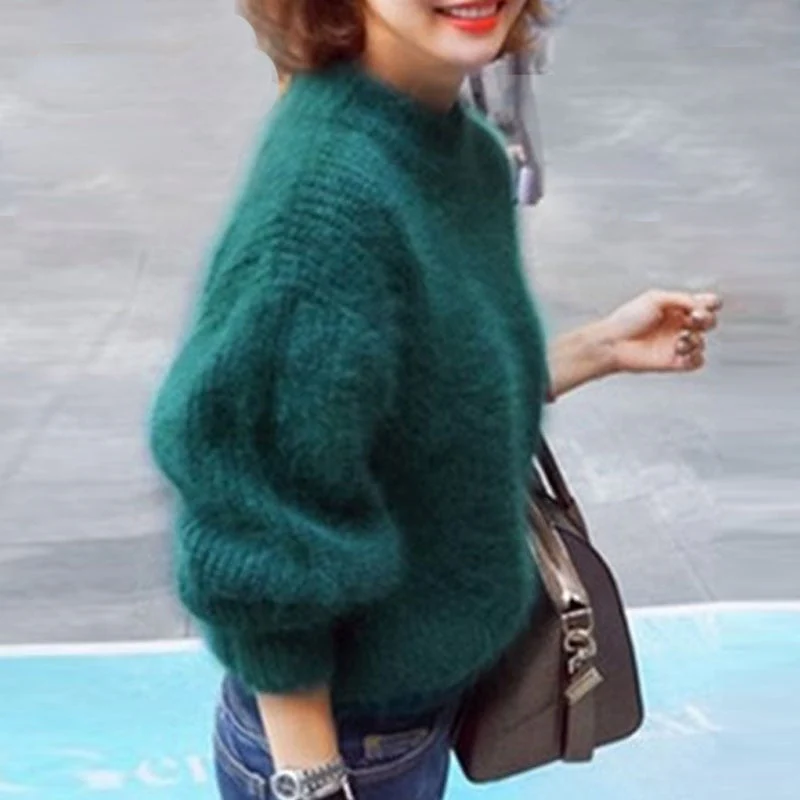Loose Solid Color Knit Sweater - Vintage Angora Sweater - Image 7