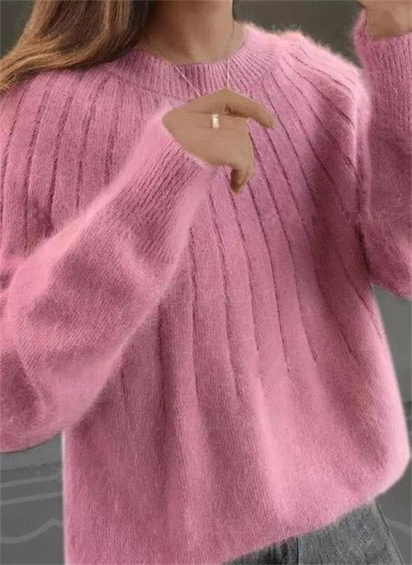 Cashmere Solid Color Fluffy Knitting Sweater - Image 5