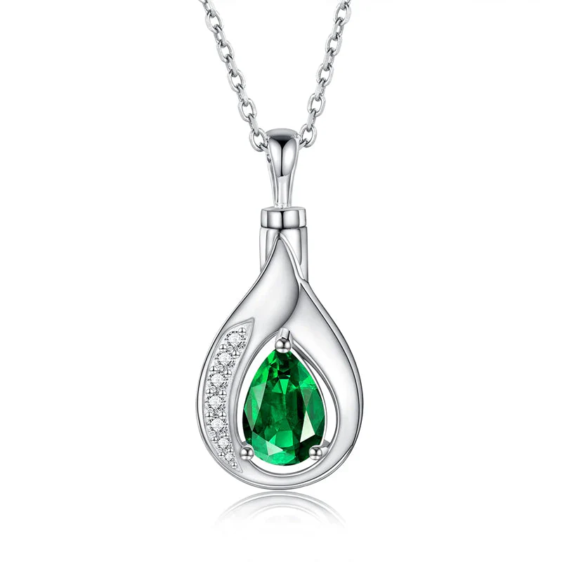 Teardrop Urn Necklace for Ashes Sterling Silver Crystal Cremation Memorial Keepake Funeral Necklace Jewelry for Women