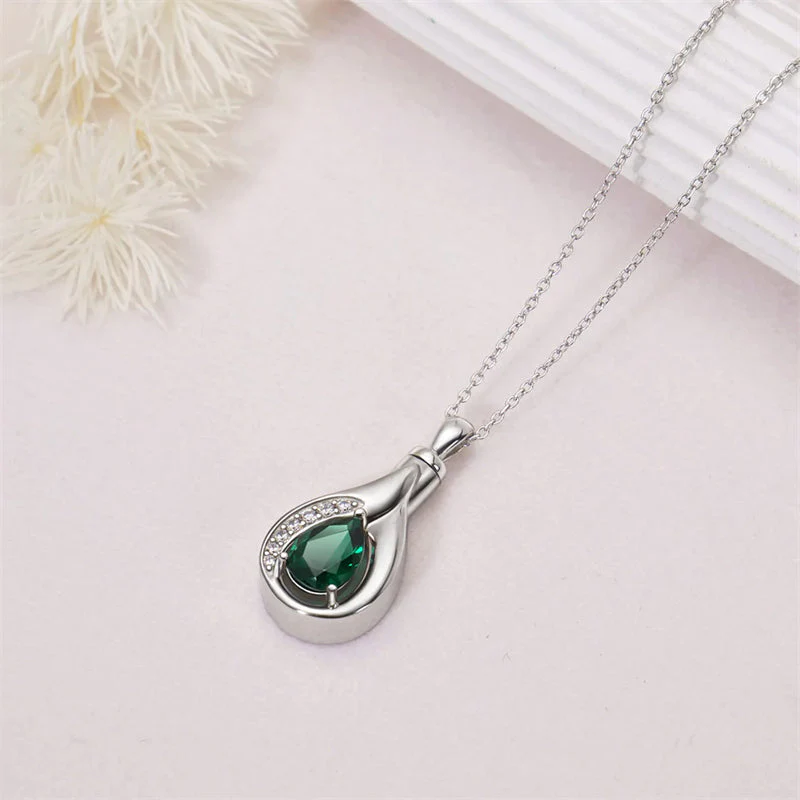 Teardrop Urn Necklace for Ashes Sterling Silver Crystal Cremation Memorial Keepake Funeral Necklace Jewelry for Women - Image 2