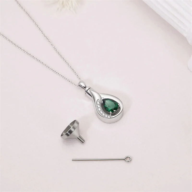 Teardrop Urn Necklace for Ashes Sterling Silver Crystal Cremation Memorial Keepake Funeral Necklace Jewelry for Women - Image 3