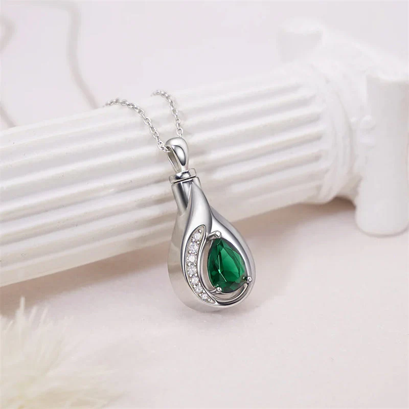 Teardrop Urn Necklace for Ashes Sterling Silver Crystal Cremation Memorial Keepake Funeral Necklace Jewelry for Women - Image 4