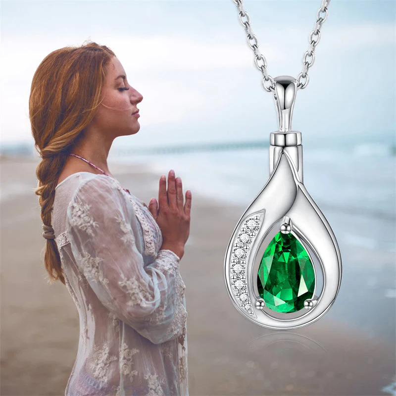 Teardrop Urn Necklace for Ashes Sterling Silver Crystal Cremation Memorial Keepake Funeral Necklace Jewelry for Women - Image 6