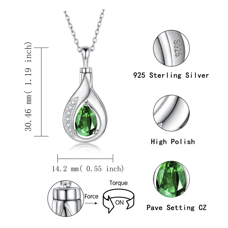 Teardrop Urn Necklace for Ashes Sterling Silver Crystal Cremation Memorial Keepake Funeral Necklace Jewelry for Women - Image 8