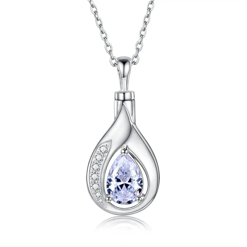 Teardrop Urn Necklace for Ashes Sterling Silver Crystal Cremation Memorial Keepake Funeral Necklace Jewelry for Women - Image 9